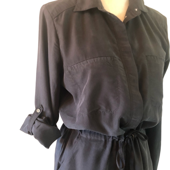 Lou & Grey Charcoal Shirtdress size small long-sleeved drawstring waist - Picture 8 of 14